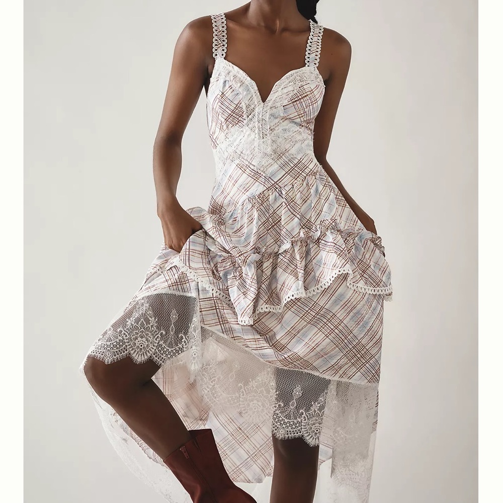 Anthropology The Bobbi Asymmetrical Ruffle Tiered midi Dress